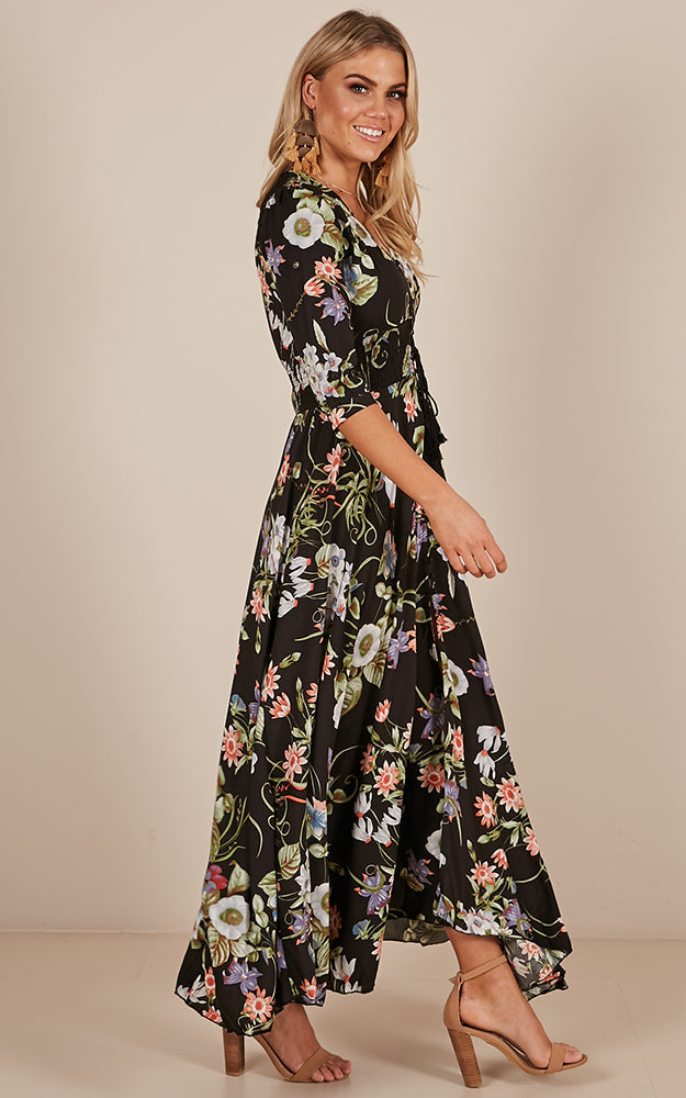 Lone Traveller Maxi Dress In Black Floral