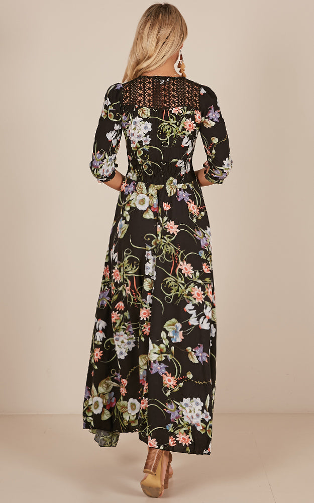 Lone Traveller Maxi Dress In Black Floral