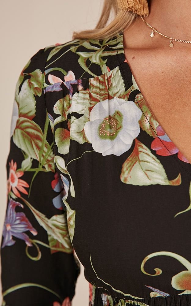 Lone Traveller Maxi Dress In Black Floral
