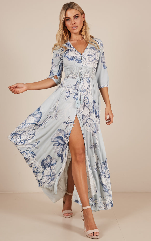 Lone Traveller Maxi Dress In Blue Floral