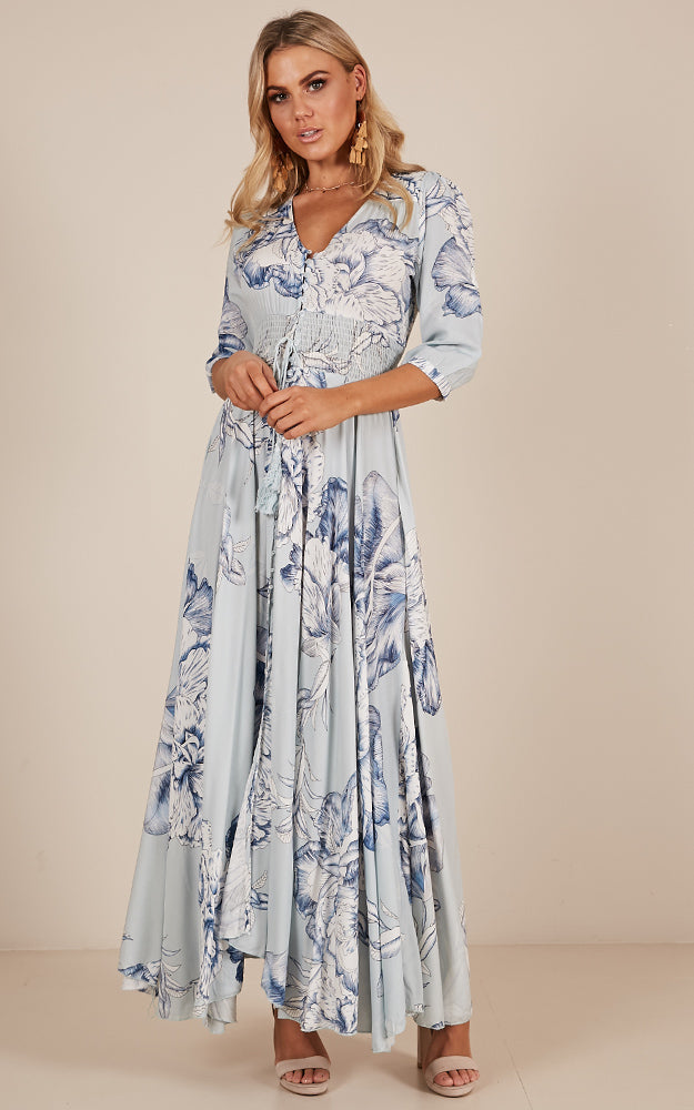 Lone Traveller Maxi Dress In Blue Floral