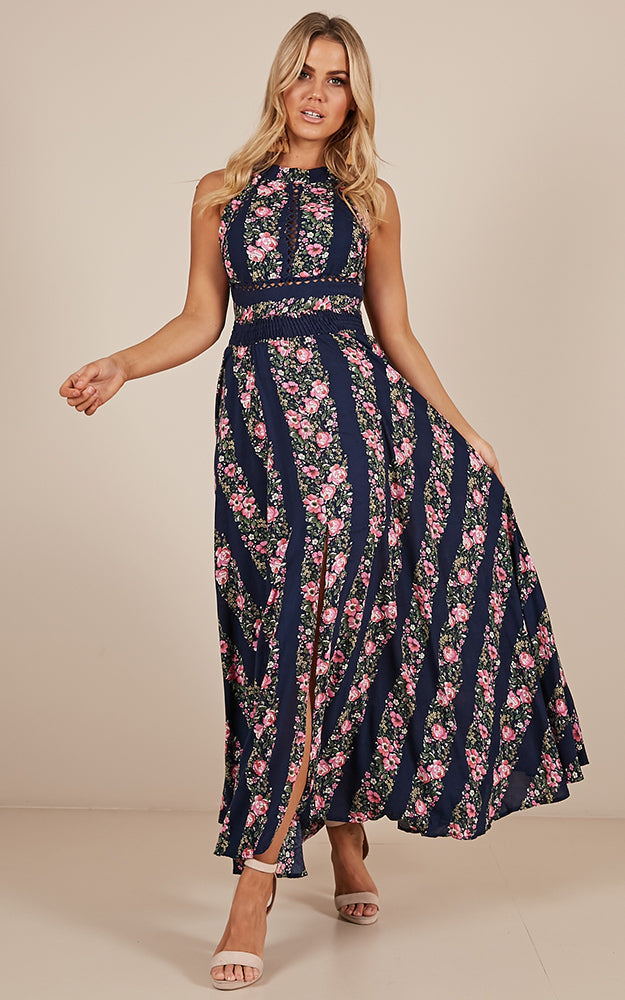 Run Alone Maxi Dress In Navy Floral