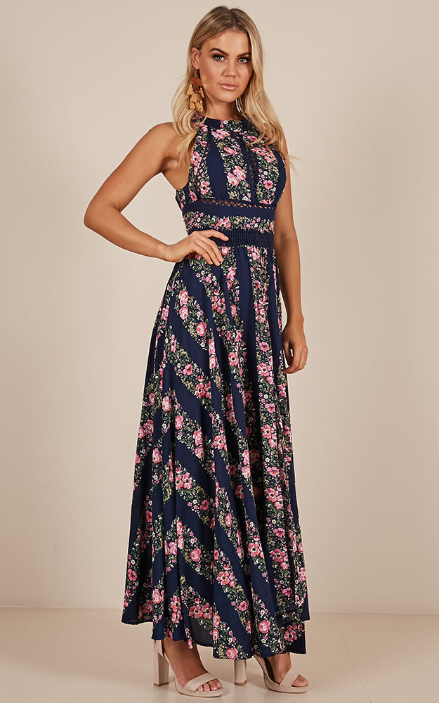 Run Alone Maxi Dress In Navy Floral