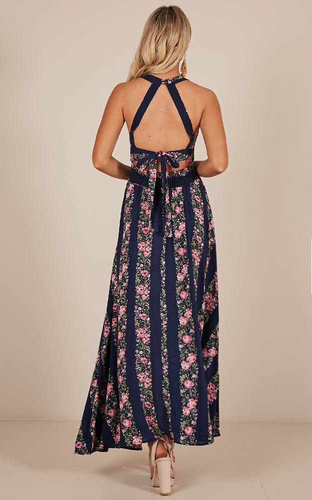Run Alone Maxi Dress In Navy Floral