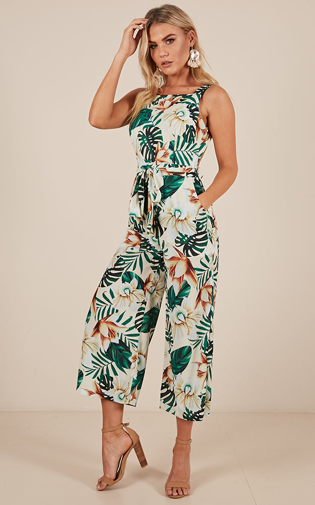 Taking Over Jumpsuit In White Print
