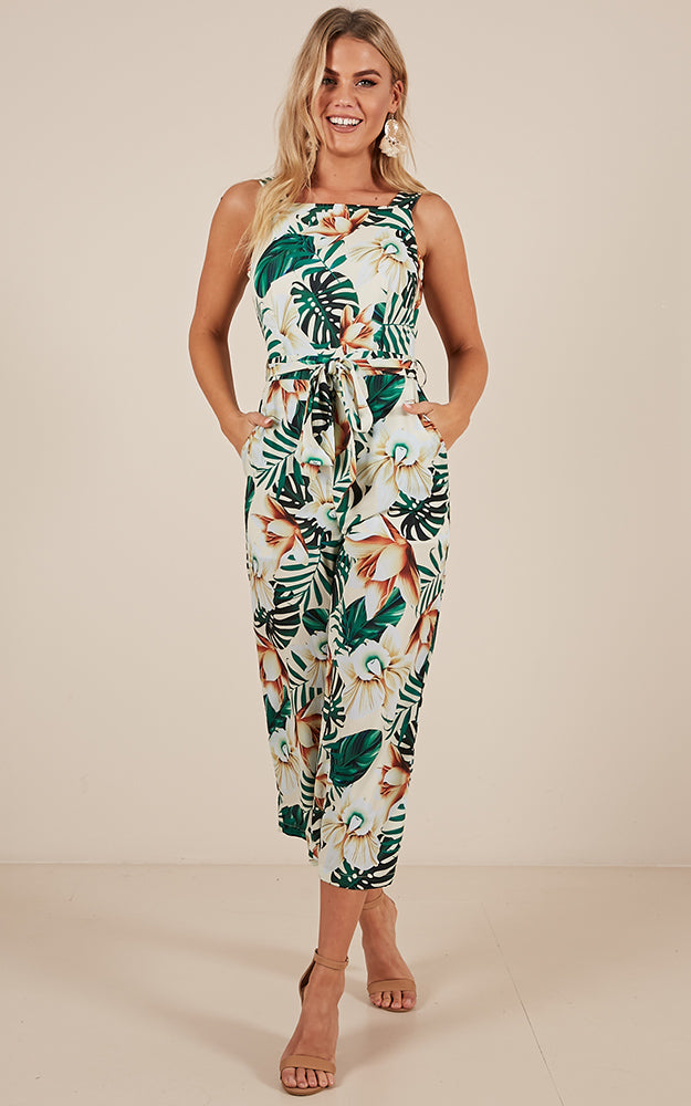 Taking Over Jumpsuit In White Print