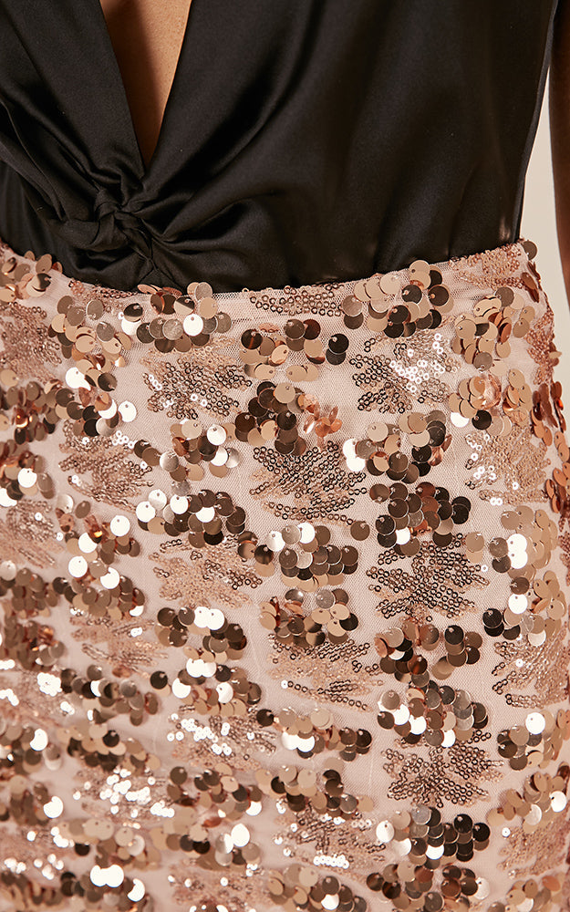 Never Boring Skirt In Rose Gold Sequin