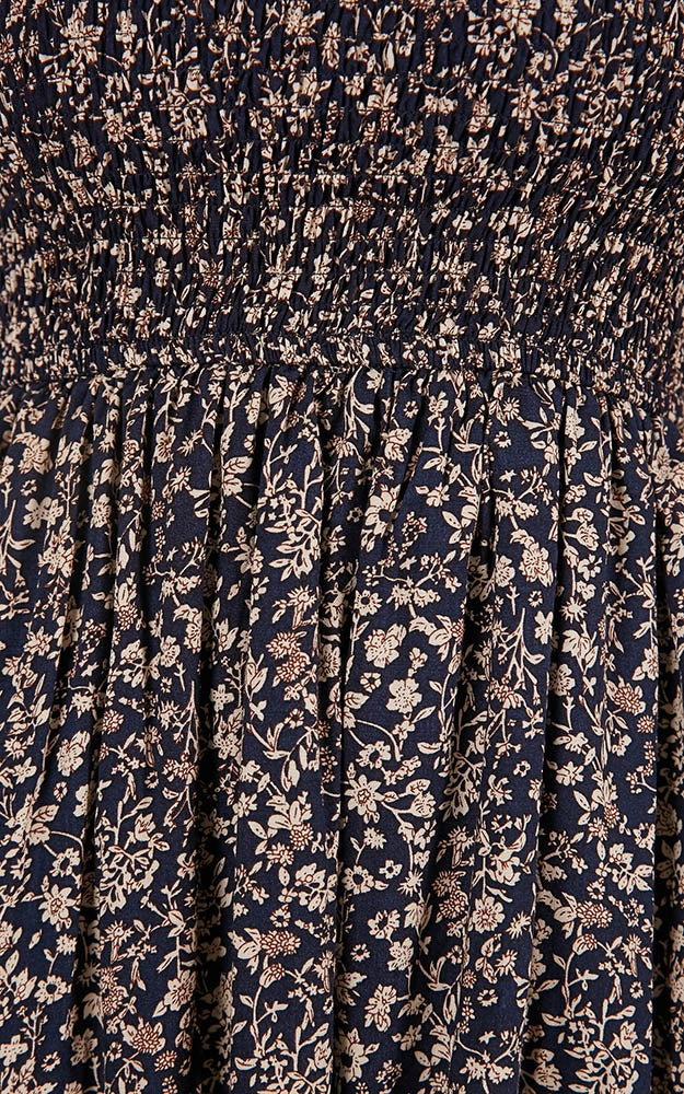 Bold Shoulder Dress In Navy Floral