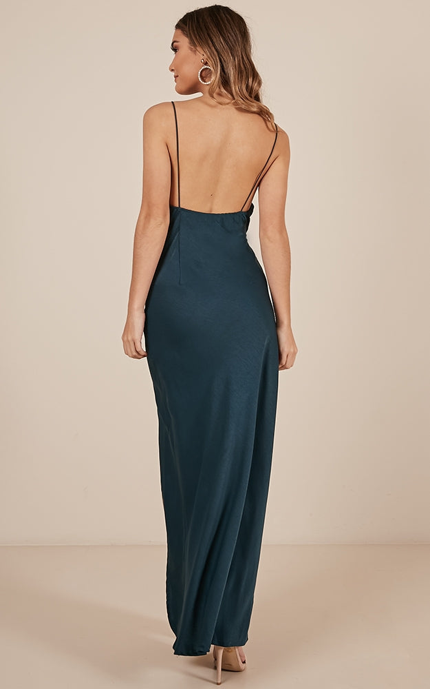 Seconds To Minutes Dress In Green Satin