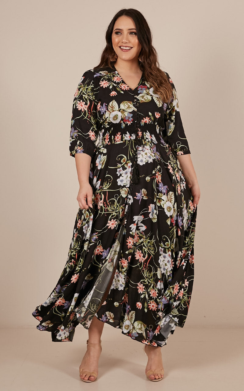 Lone Traveller Maxi Dress In Black Floral