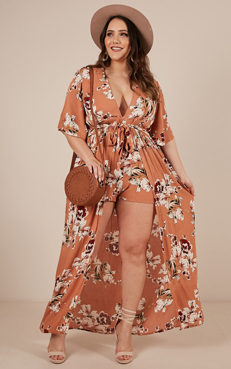 Defeater Maxi Playsuit In Rust Floral