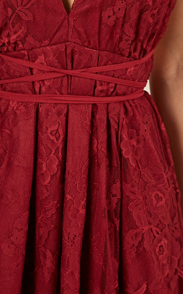 Worlds Apart Dress In Wine Lace
