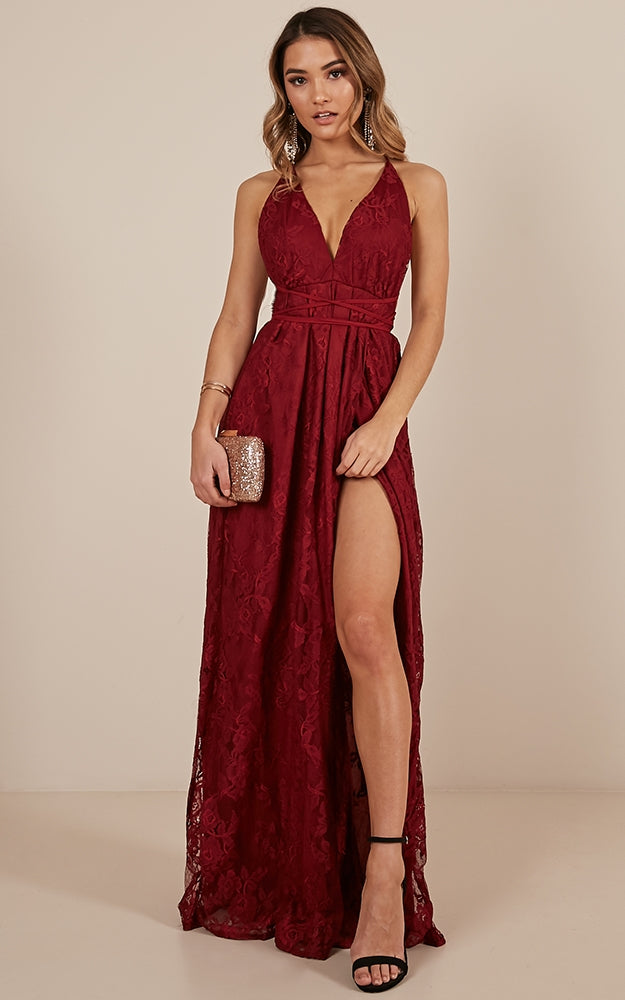 Worlds Apart Dress In Wine Lace