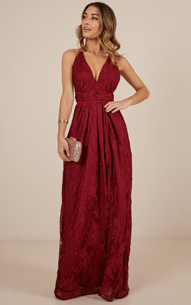 Worlds Apart Dress In Wine Lace