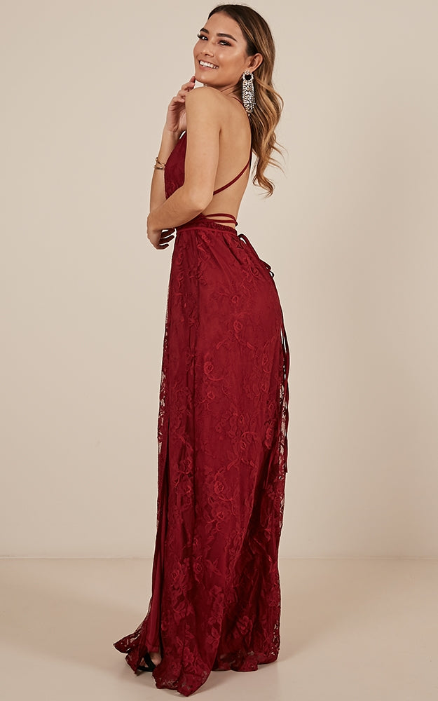 Worlds Apart Dress In Wine Lace