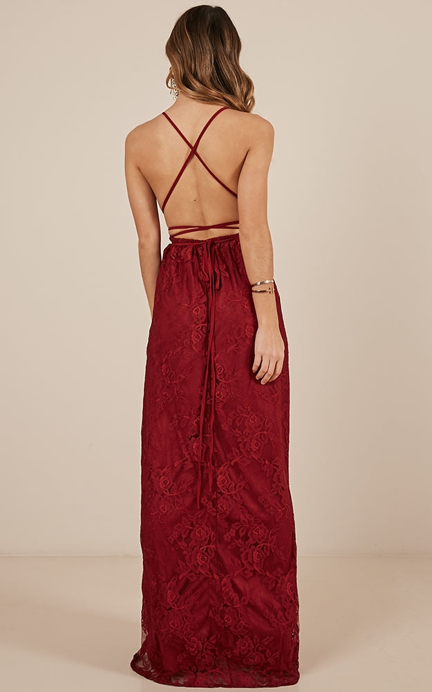 Worlds Apart Dress In Wine Lace