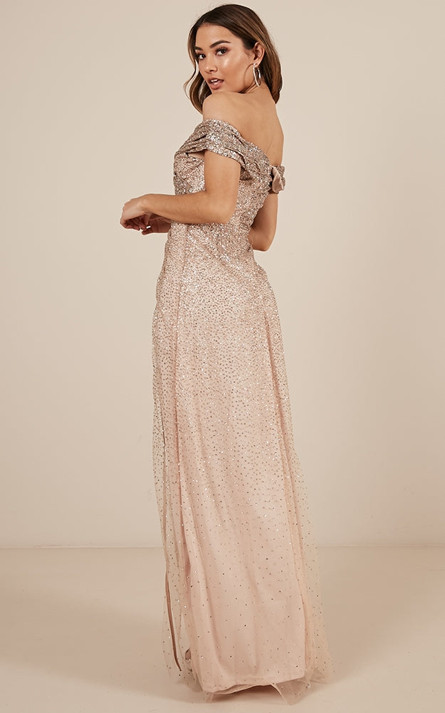 Do You See Me Dress In Rose Gold With Multi Sparkle