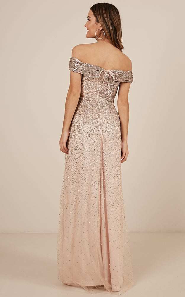 Do You See Me Dress In Rose Gold With Multi Sparkle
