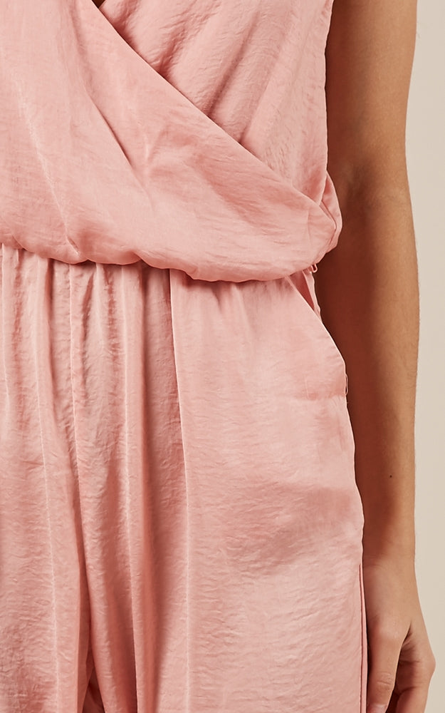 Pompeii Jumpsuit In Blush Satin