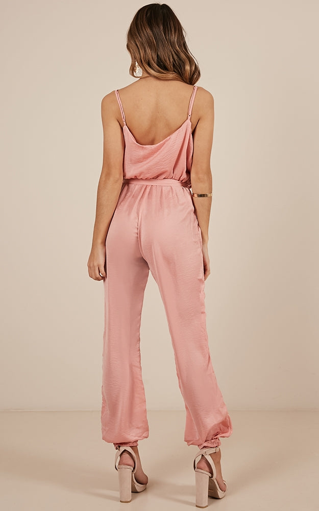Pompeii Jumpsuit In Blush Satin
