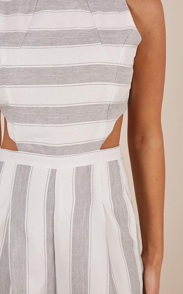 Out Dream Yourself Jumpsuit In Grey Stripe  Linen Look
