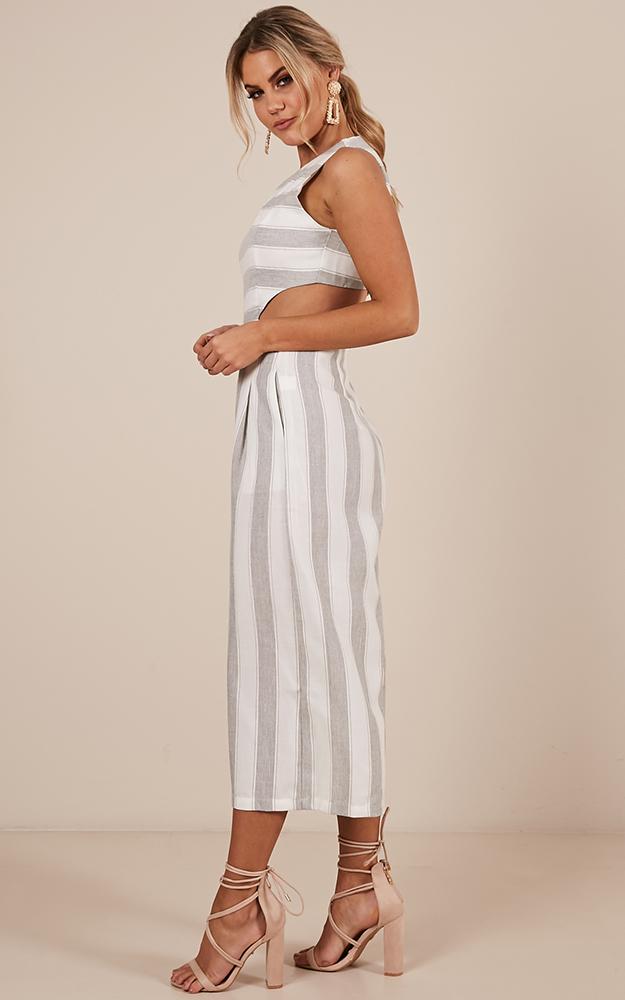 Out Dream Yourself Jumpsuit In Grey Stripe  Linen Look