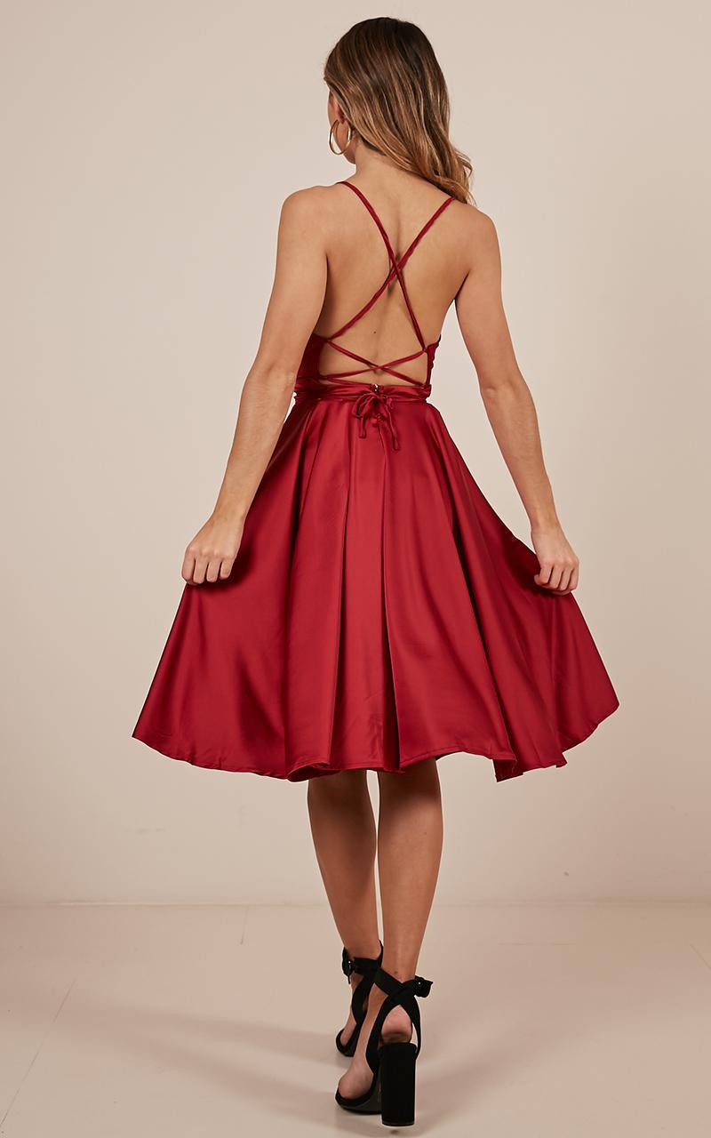 Something In The Water Dress In Wine Satin