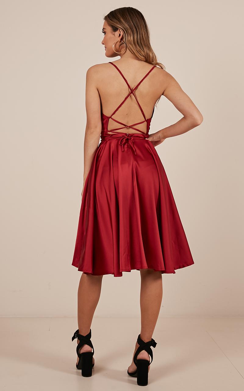 Something In The Water Dress In Wine Satin