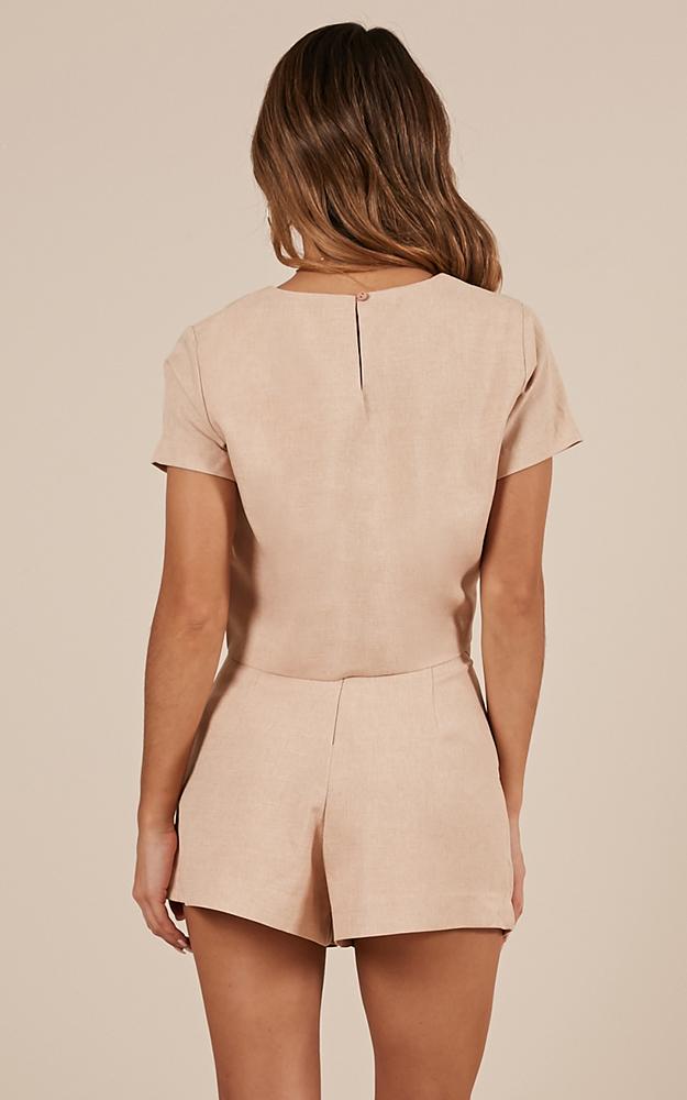 Talk It Up Two Piece Set In Beige Linen Look