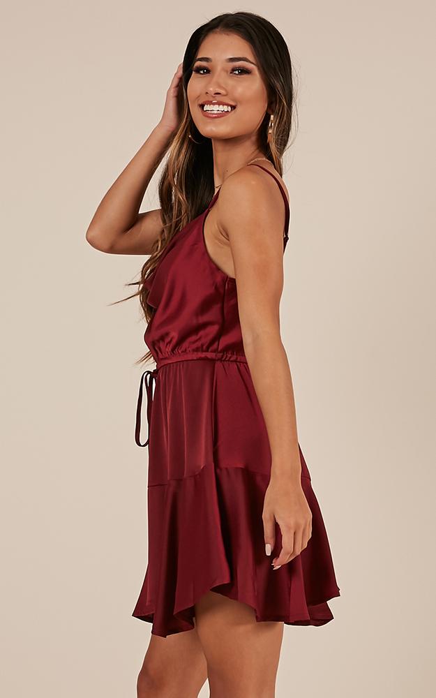 Lay Low Dress In Wine Satin