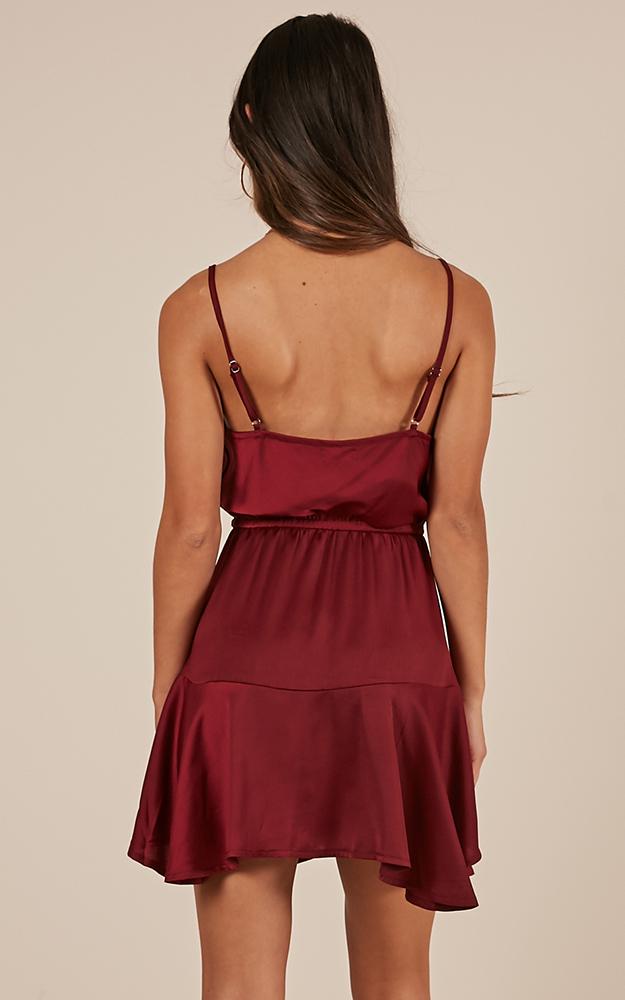 Lay Low Dress In Wine Satin