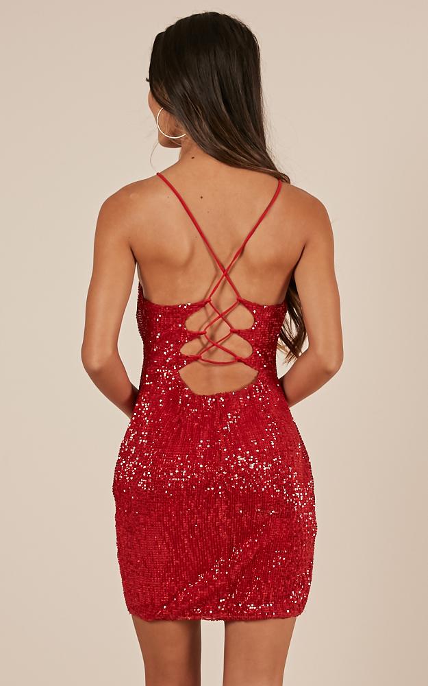Time To Win Dress In Red Sequin