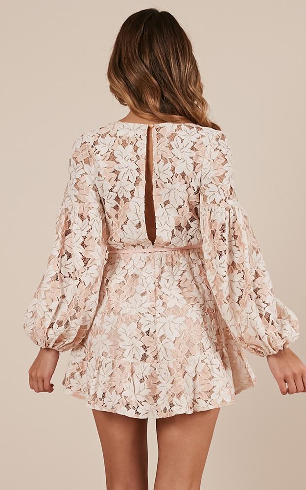 Autumn Leaves Dress In Beige Lace