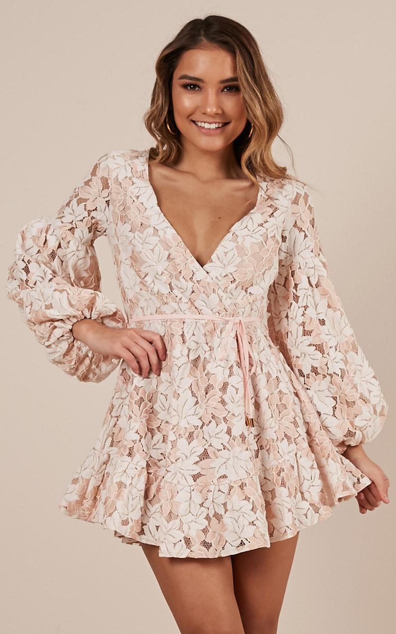 Autumn Leaves Dress In Beige Lace