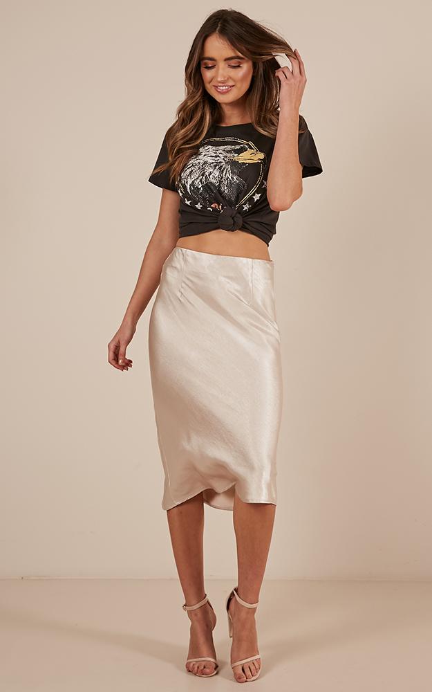Radio Silence Midi Skirt In Champagne Satin