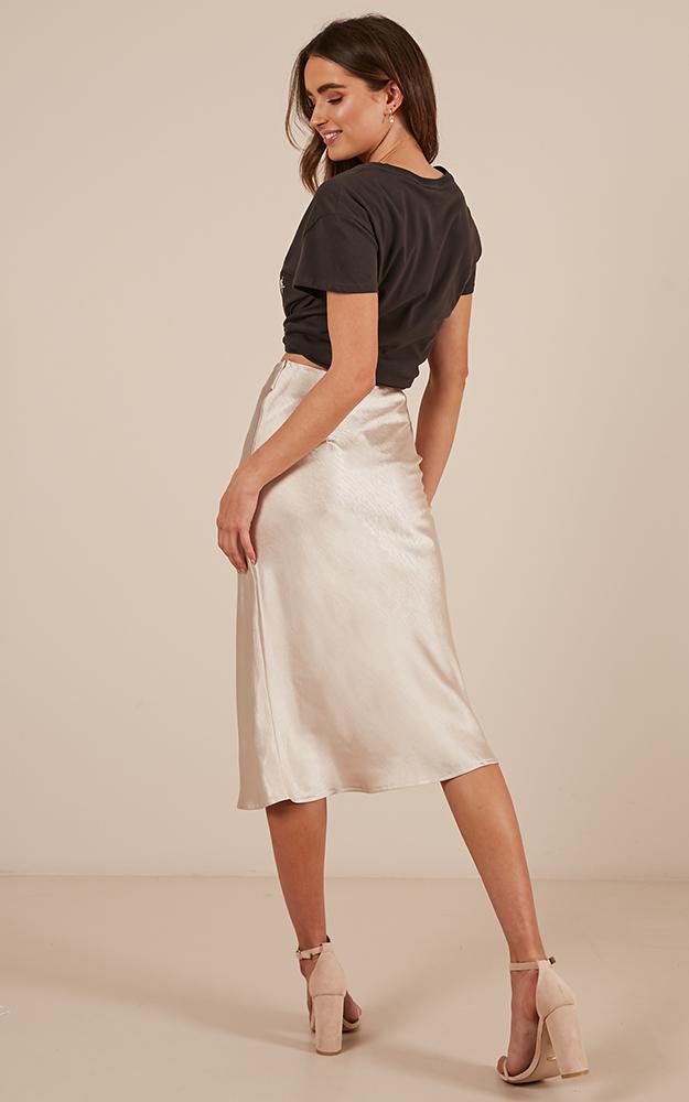 Radio Silence Midi Skirt In Champagne Satin