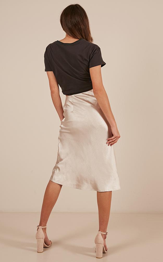 Radio Silence Midi Skirt In Champagne Satin