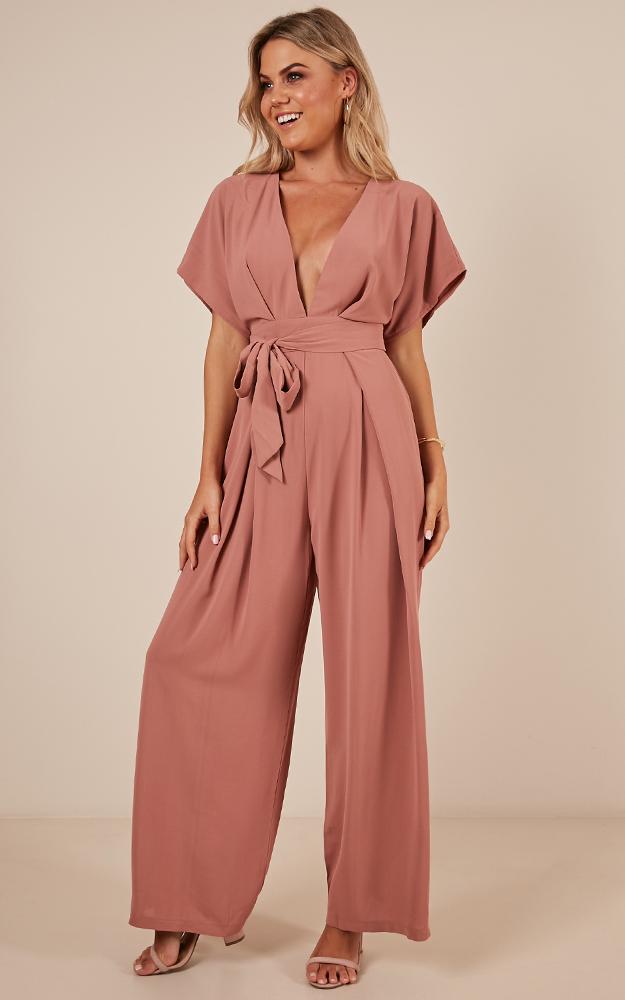 Bad Timing Jumpsuit In Dusty Rose