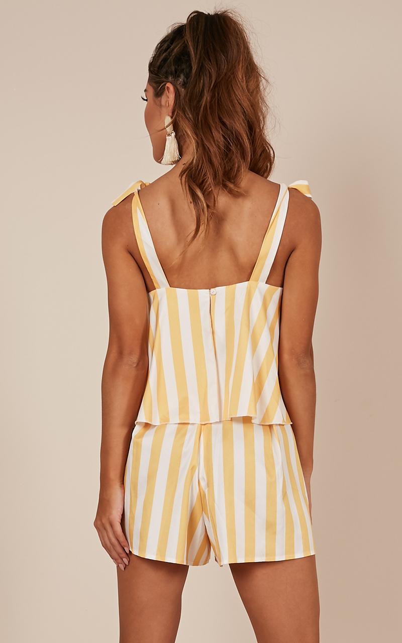 Out Of Luck Playsuit In Mango Stripe