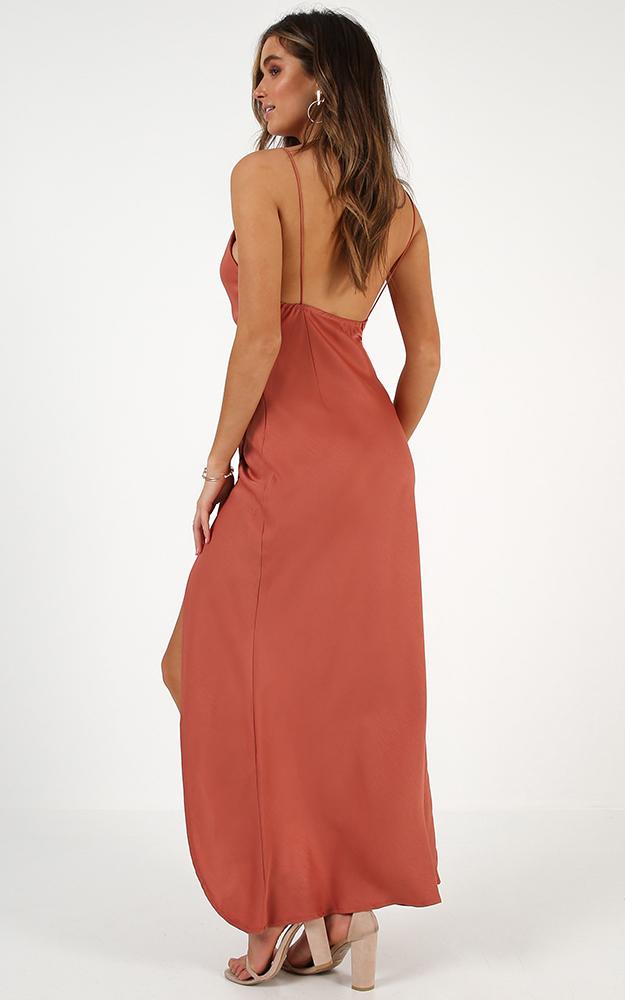 Seconds To Minutes Dress In Rust Satin