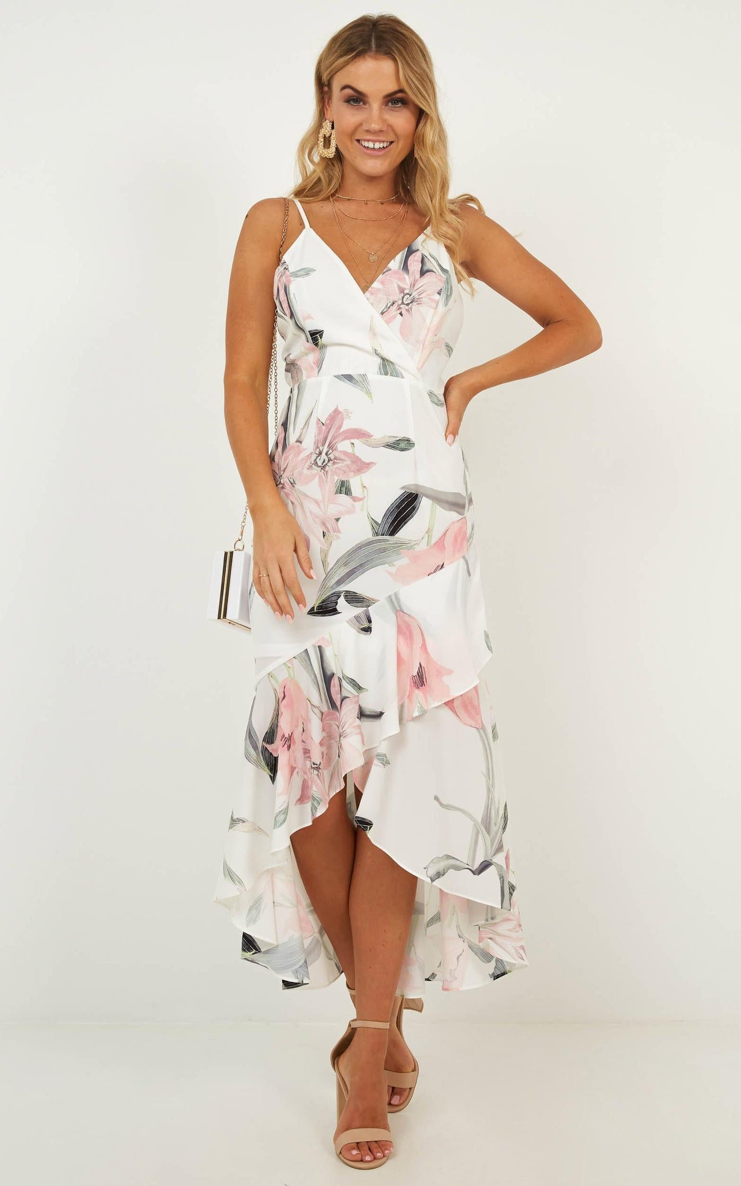 Catch My Stare Dress In White Floral