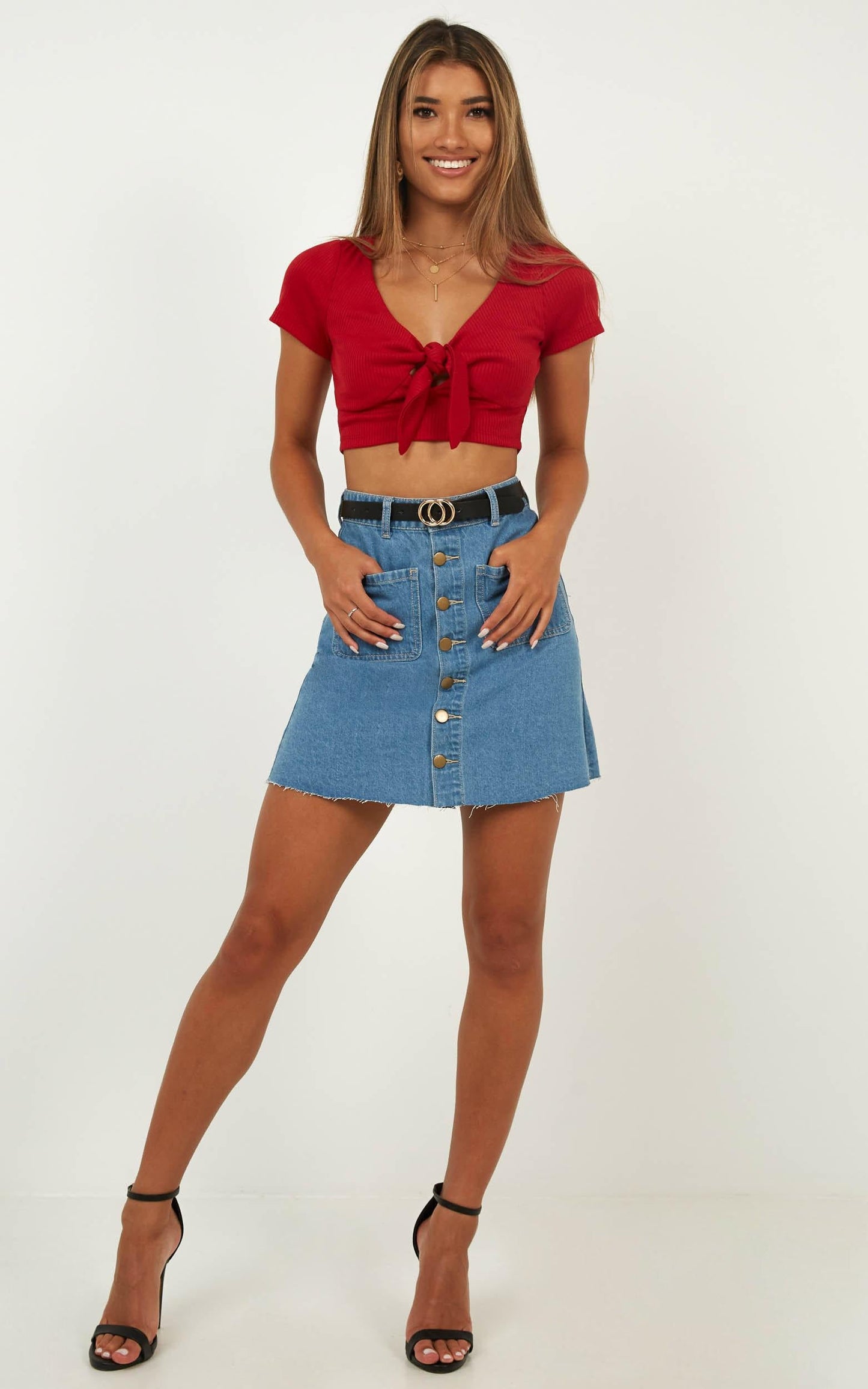 Predictable Tie Front Top In Red