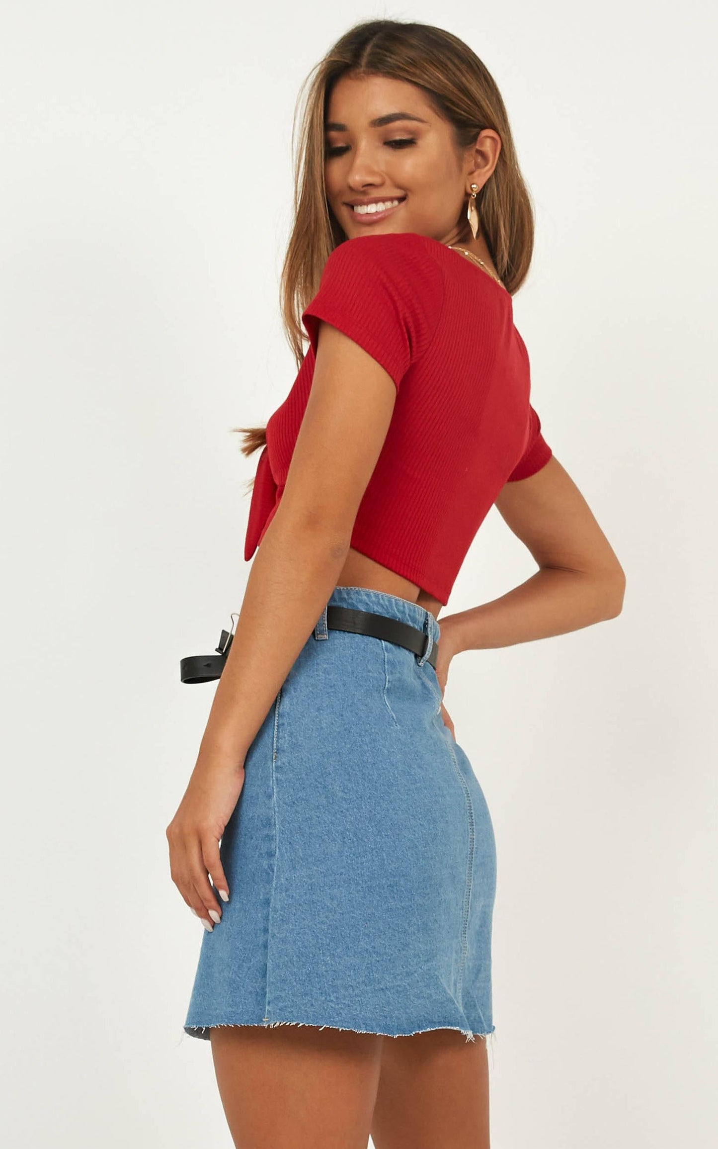 Predictable Tie Front Top In Red