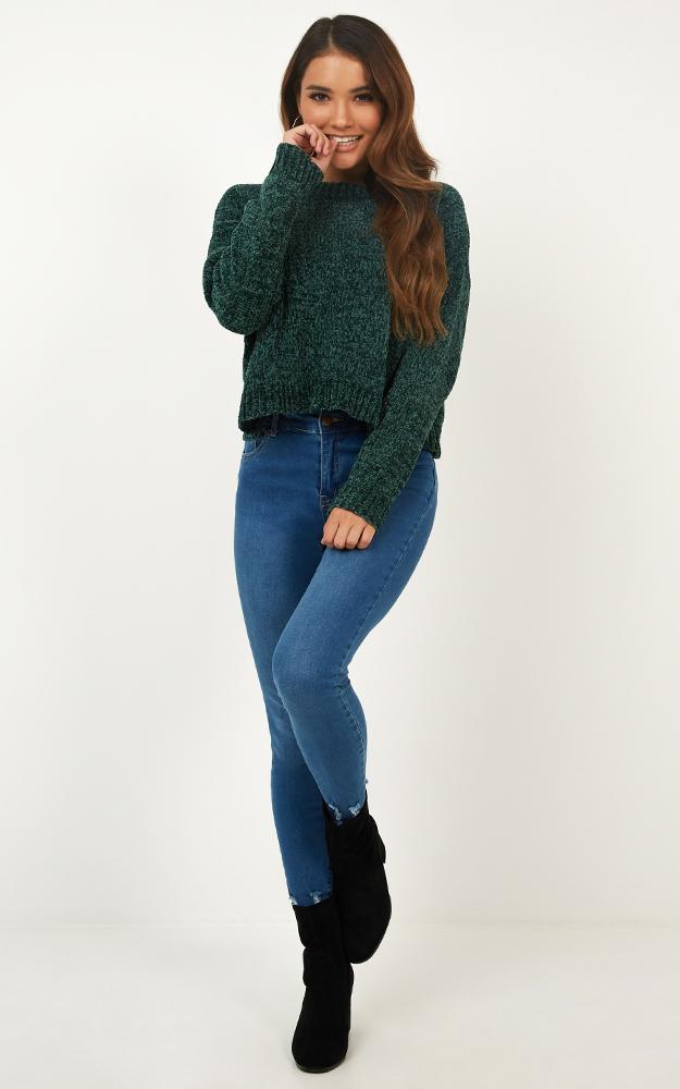 Open Light Velvet Knit Sweater In Emerald