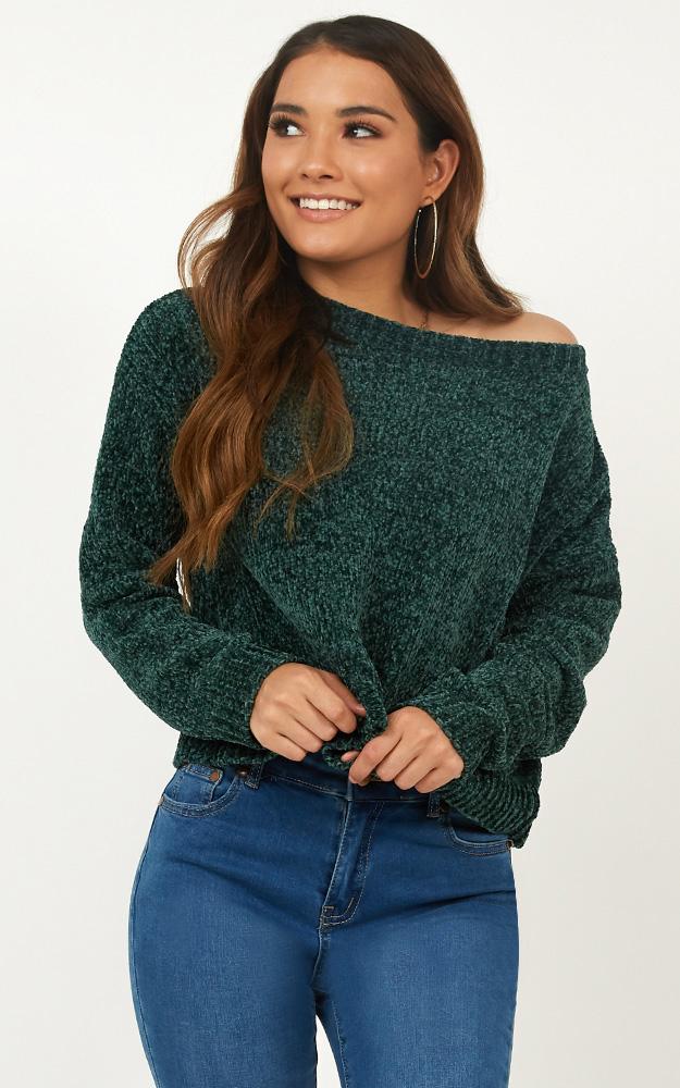 Open Light Velvet Knit Sweater In Emerald