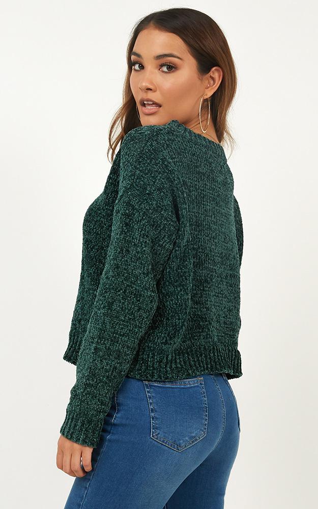 Open Light Velvet Knit Sweater In Emerald
