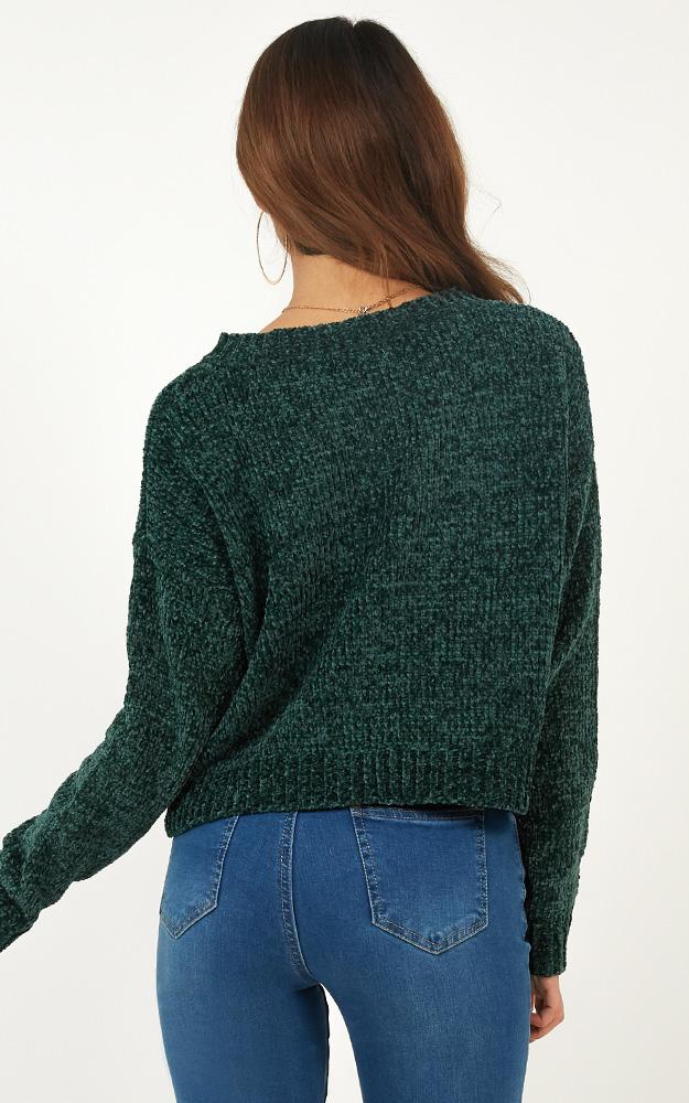 Open Light Velvet Knit Sweater In Emerald