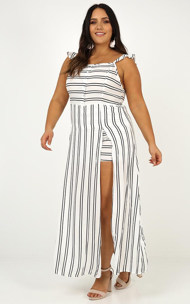 Thinking Bout You Maxi Playsuit In White Stripe