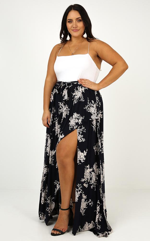 Breath Of Fresh Air Maxi Skirt In Navy Floral
