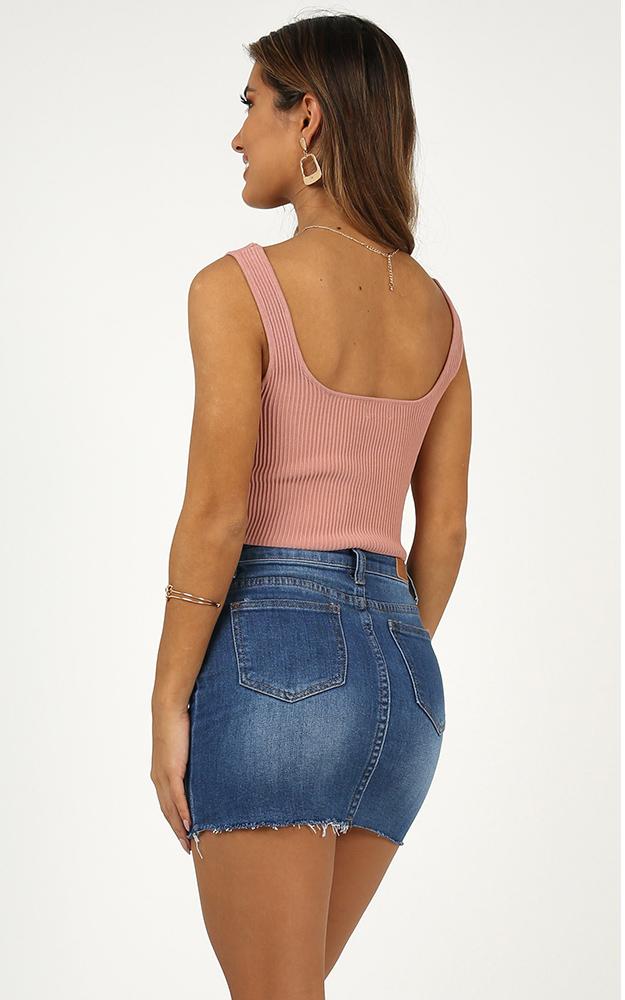 Lost In Space Denim Skirt In Mid Wash